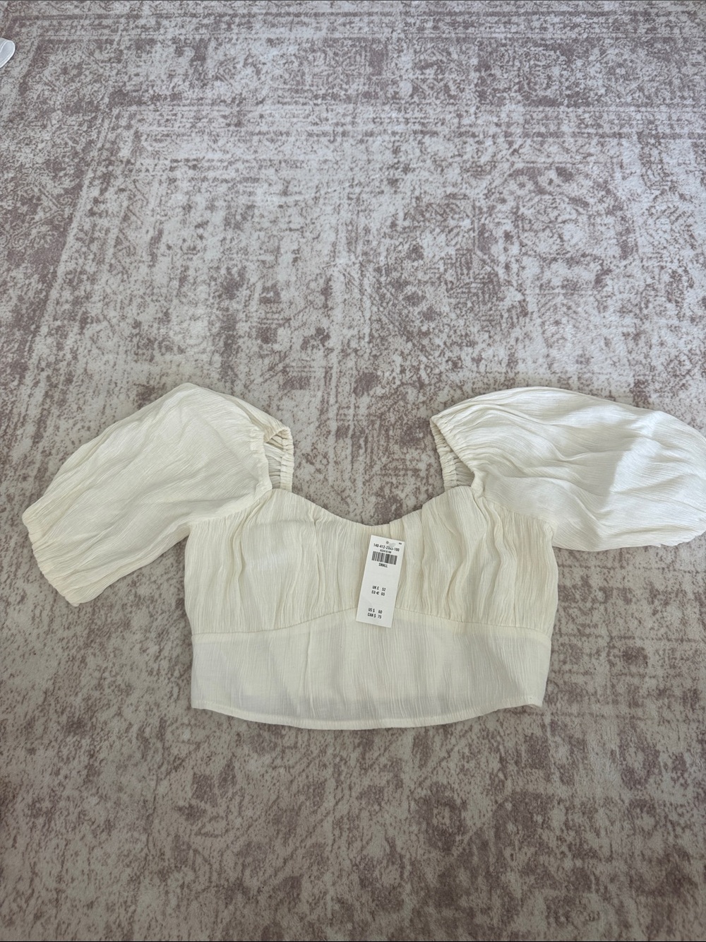 Abercrombie & Fitch Ivory Puff-Sleeve Square Crop Top
